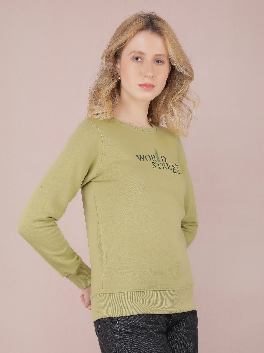 Green Typographic Print Sweatshirt-Women Sweatshirts-Crimsoune Club