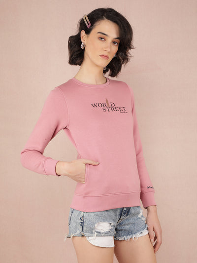 Pink Typographic Print Sweatshirt-Women Sweatshirts-Crimsoune Club