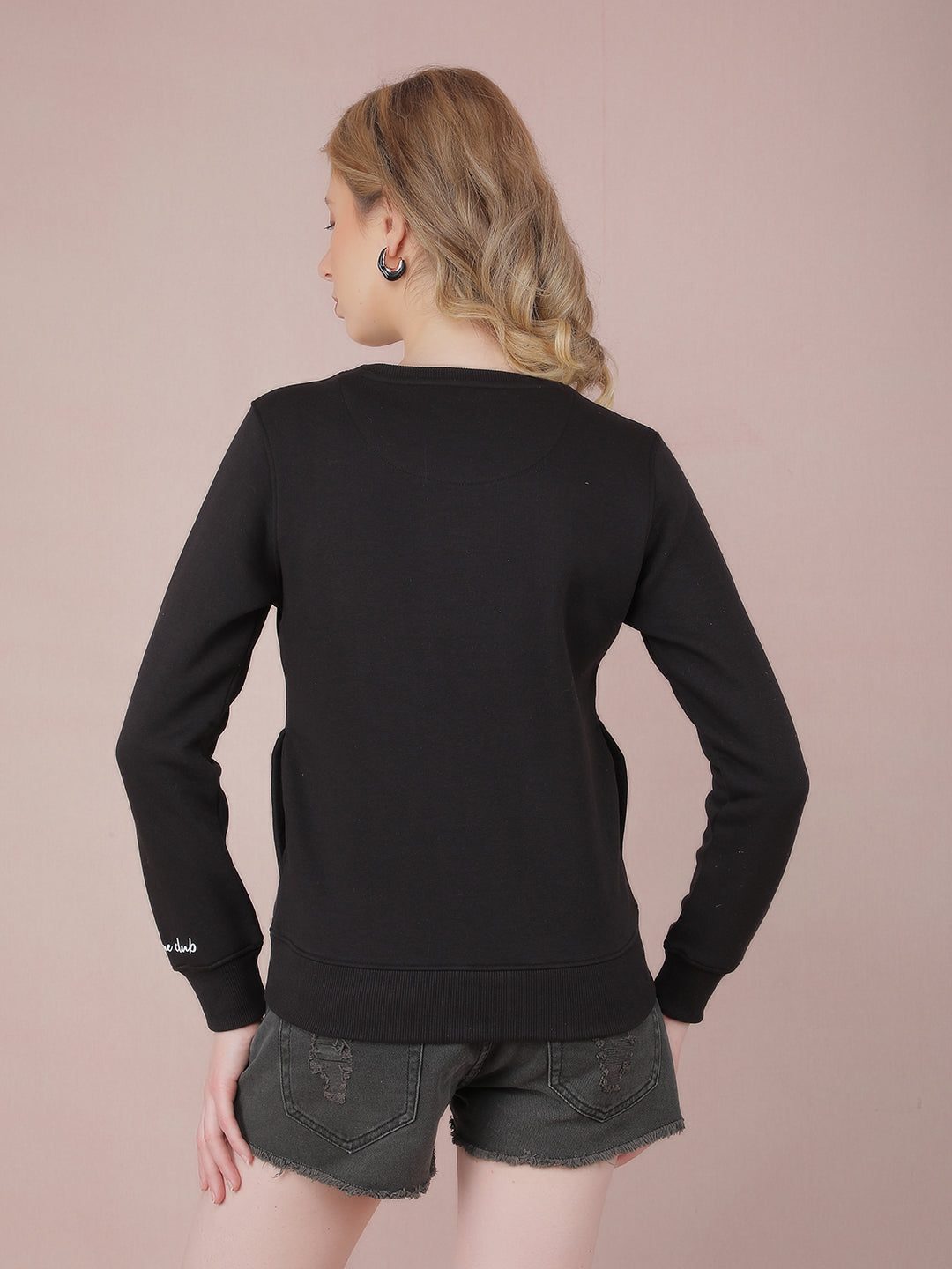 Black Typographic Print Sweatshirt-Women Sweatshirts-Crimsoune Club