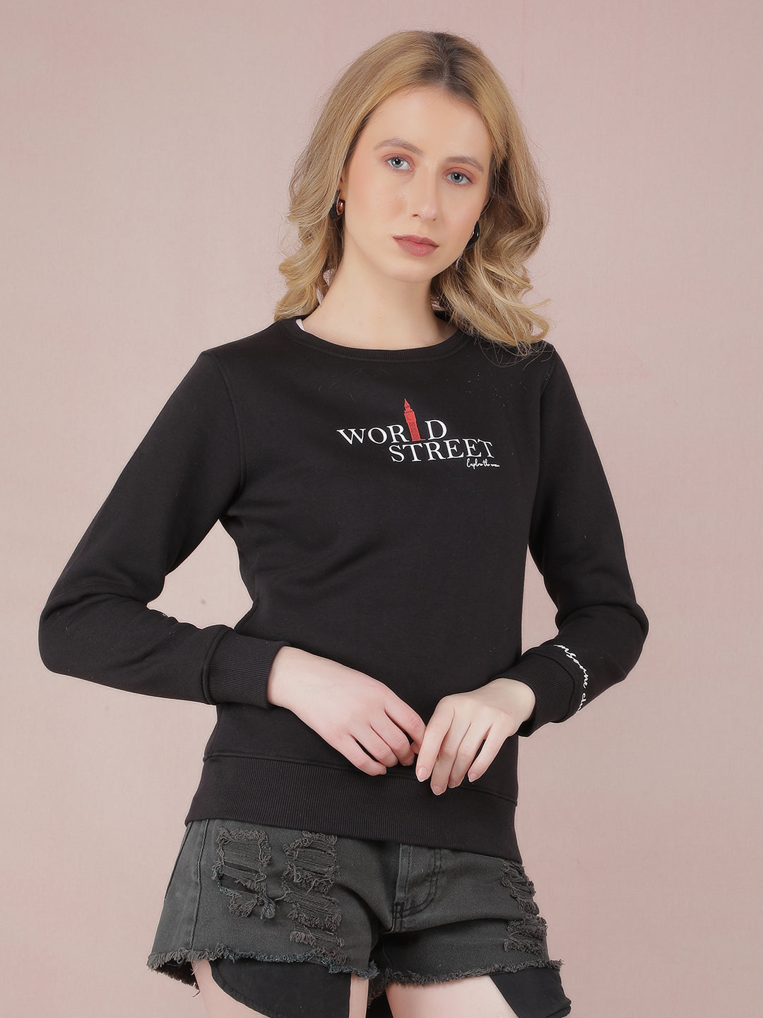 Black Typographic Print Sweatshirt-Women Sweatshirts-Crimsoune Club