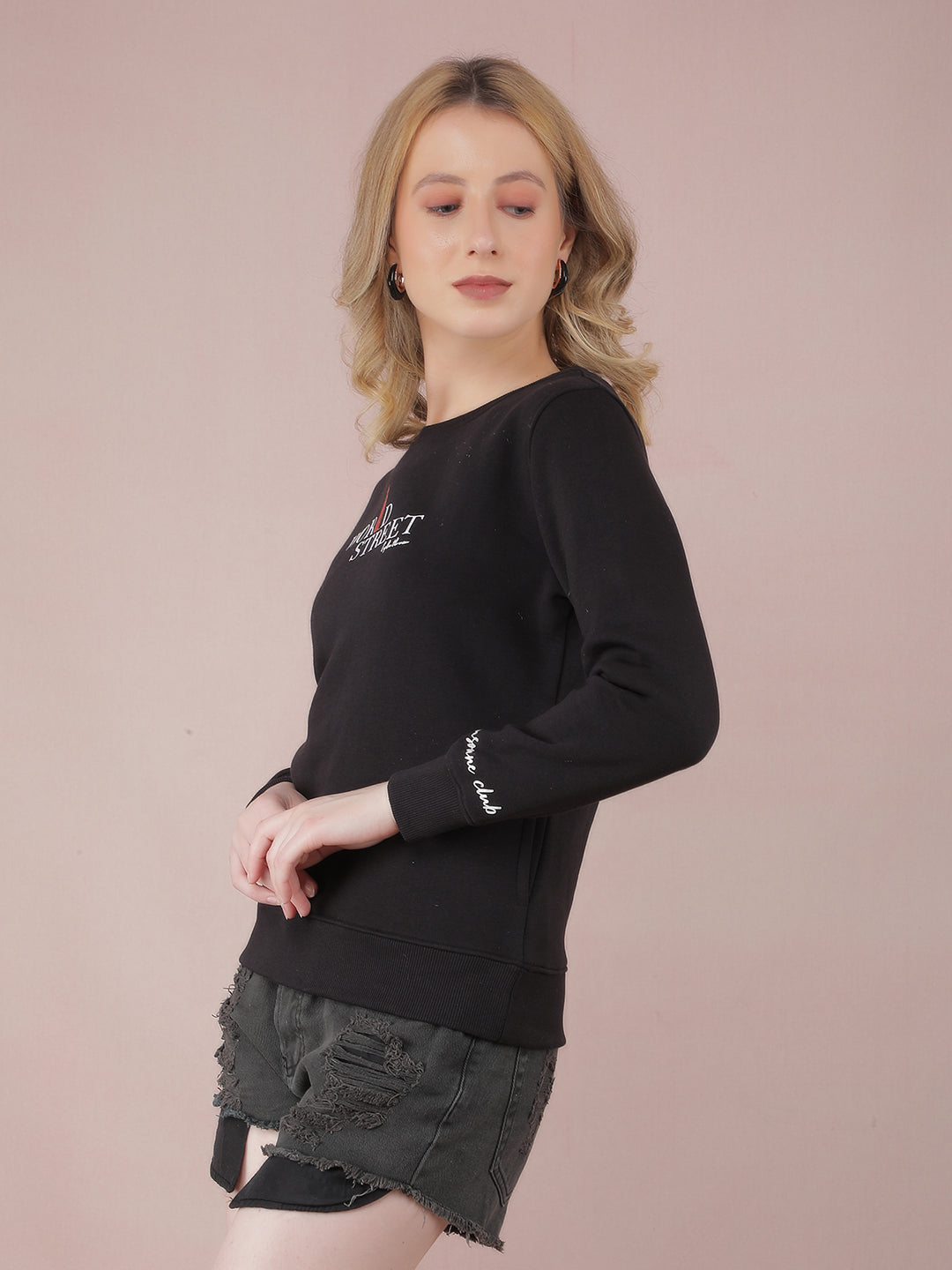 Black Typographic Print Sweatshirt-Women Sweatshirts-Crimsoune Club