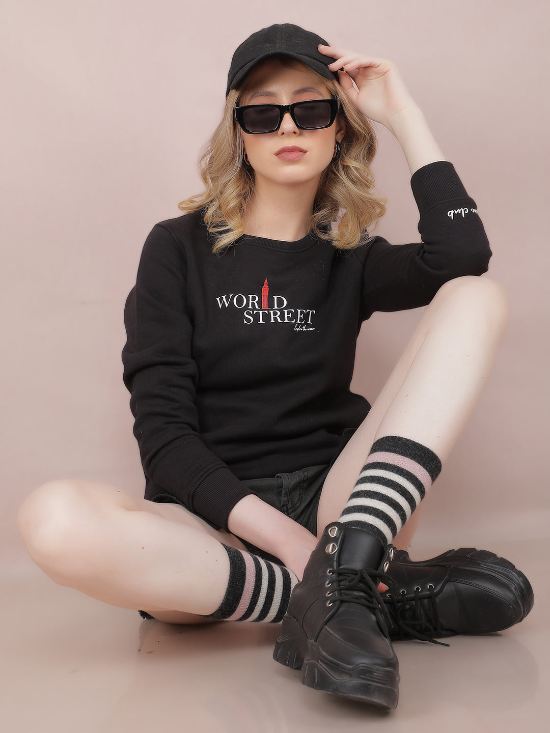 Black Typographic Print Sweatshirt-Women Sweatshirts-Crimsoune Club