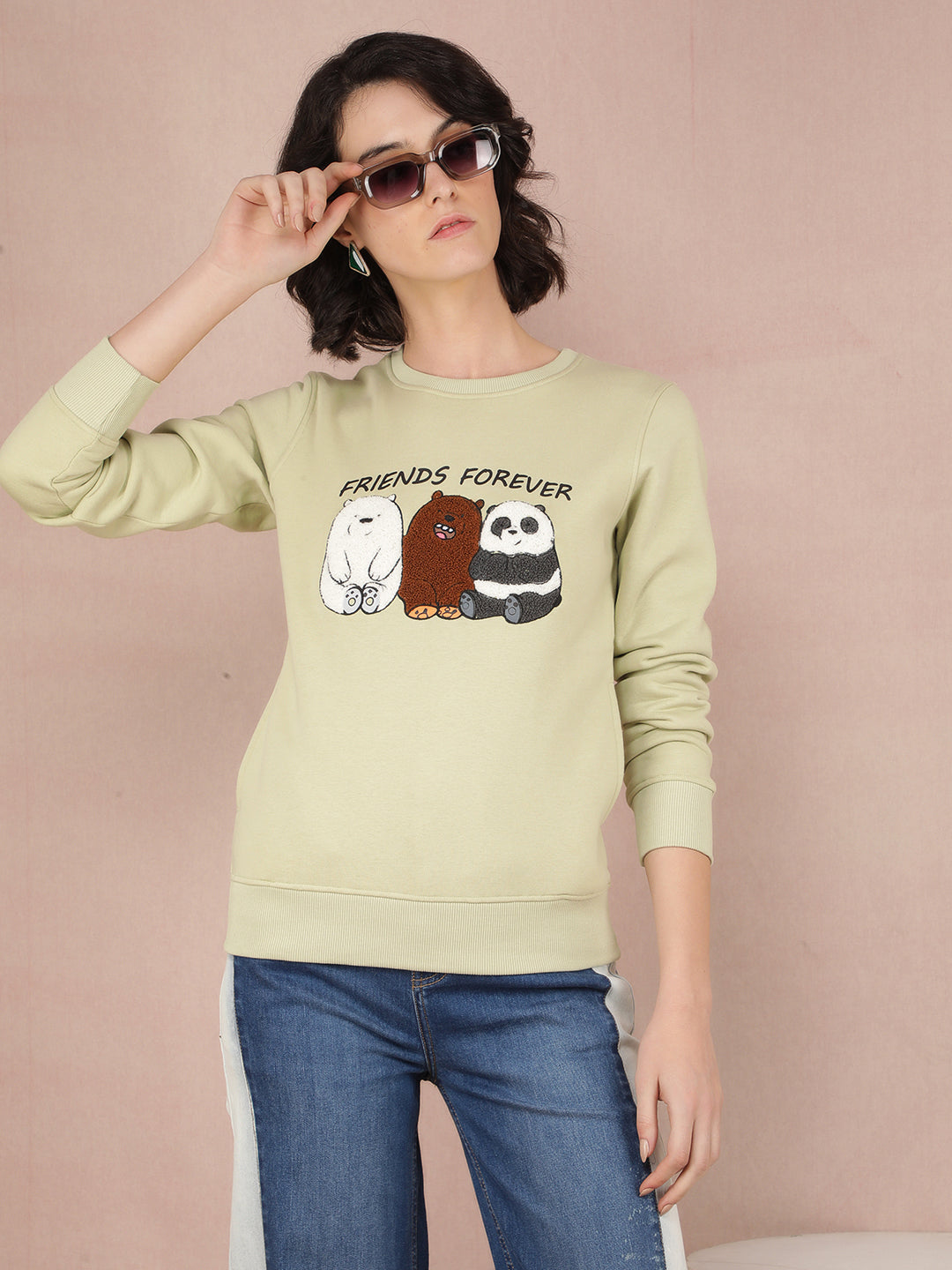 Green Graphic Print Sweatshirt-Women Sweatshirts-Crimsoune Club