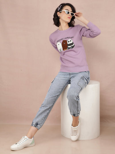 Purple Graphic Print Sweatshirt-Women Sweatshirts-Crimsoune Club