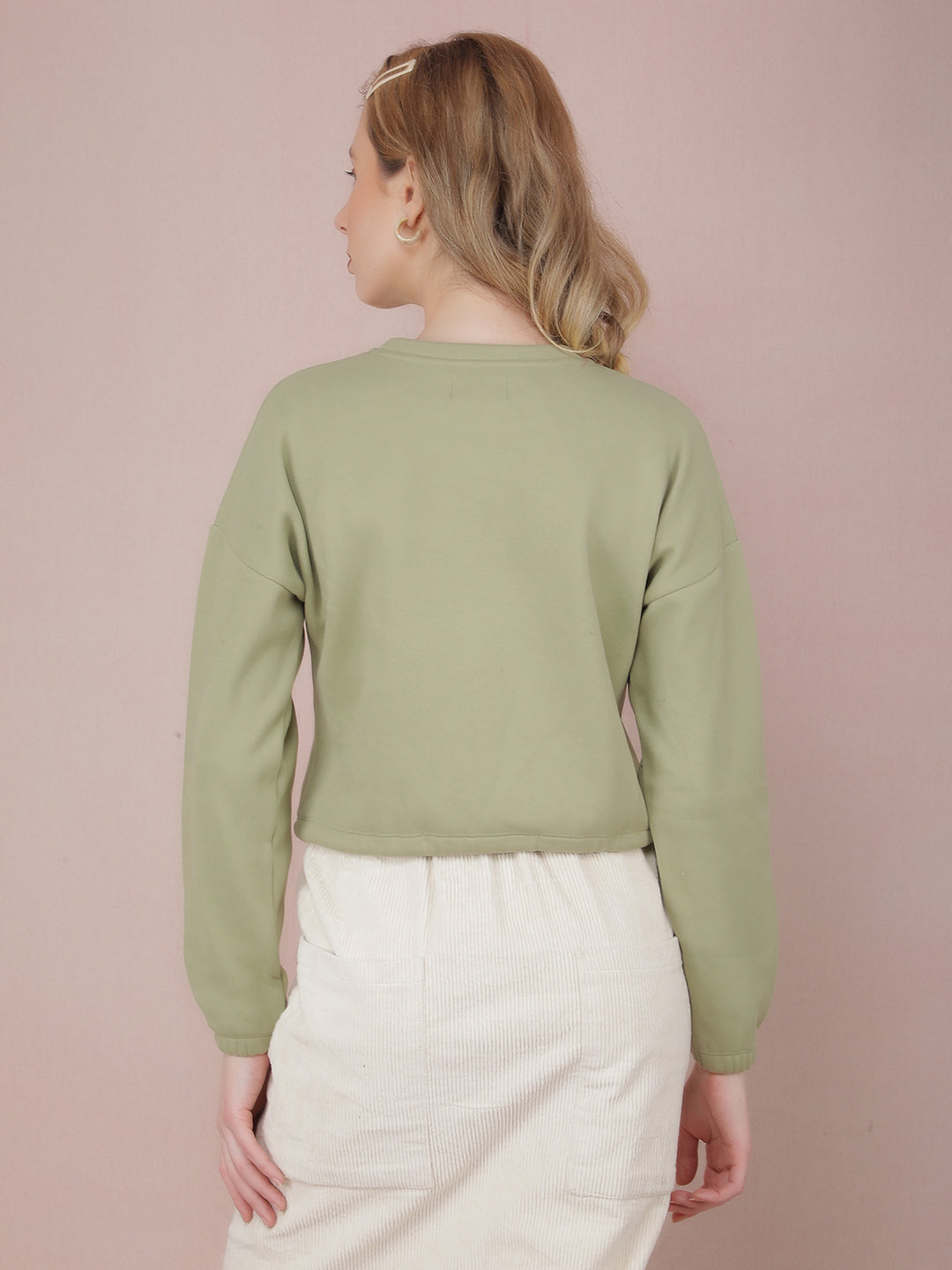 Green Crop Length Sweatshirt-Women Sweatshirts-Crimsoune Club