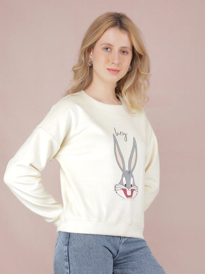 Cream Graphic Print Sweatshirt-Women Sweatshirts-Crimsoune Club