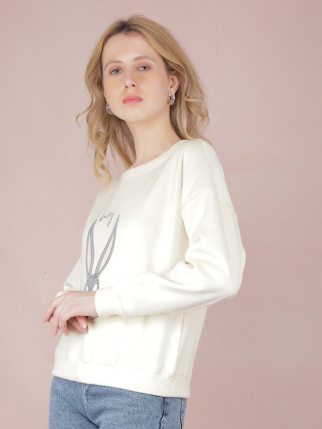 Cream Graphic Print Sweatshirt-Women Sweatshirts-Crimsoune Club