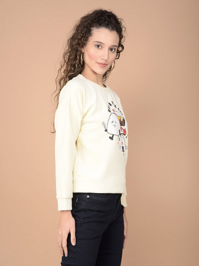 Cream Graphic Print Sweatshirt-Women Sweatshirts-Crimsoune Club