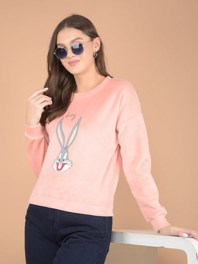 Peach Graphic Print Sweatshirt-Women Sweatshirts-Crimsoune Club