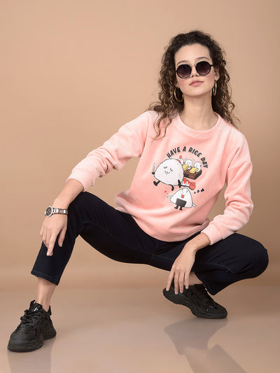 Peach Graphic Print Sweatshirt-Women Sweatshirts-Crimsoune Club