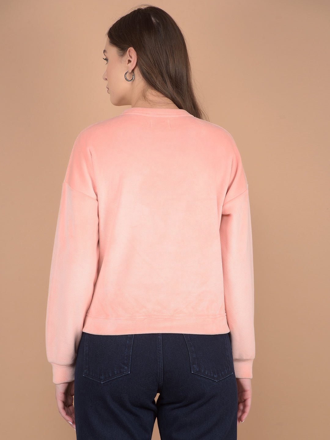 Peach Graphic Print Sweatshirt-Women Sweatshirts-Crimsoune Club