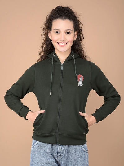 Olive Graphic Print Hooded Neck Sweatshirt-Women Sweatshirts-Crimsoune Club