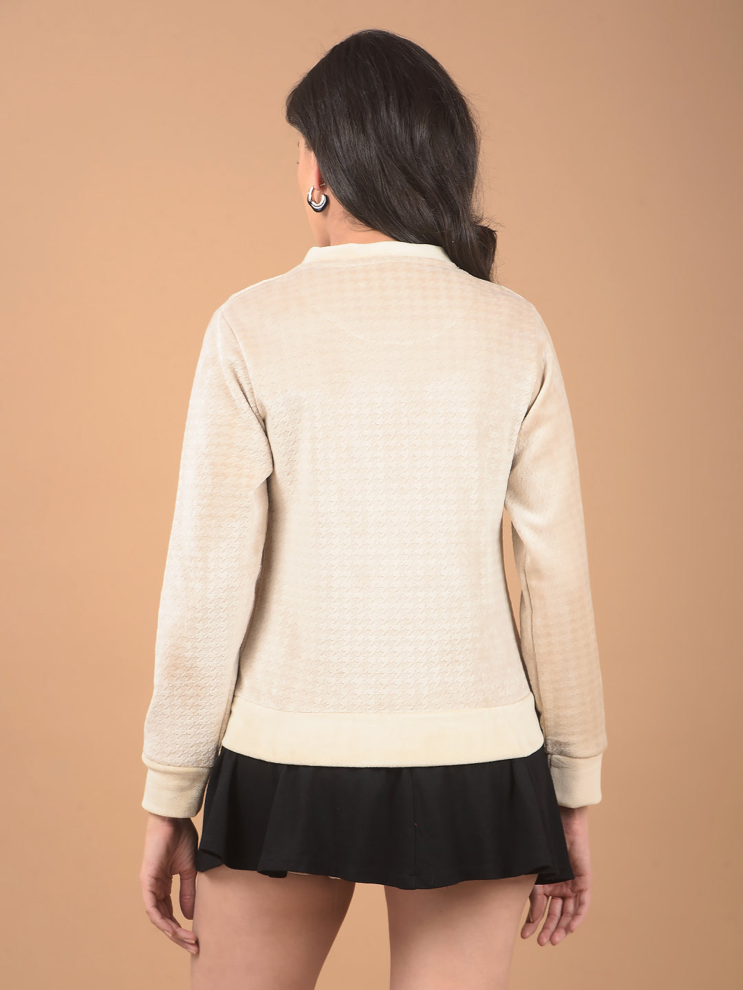 Beige Jacquard Mock Neck Sweatshirt