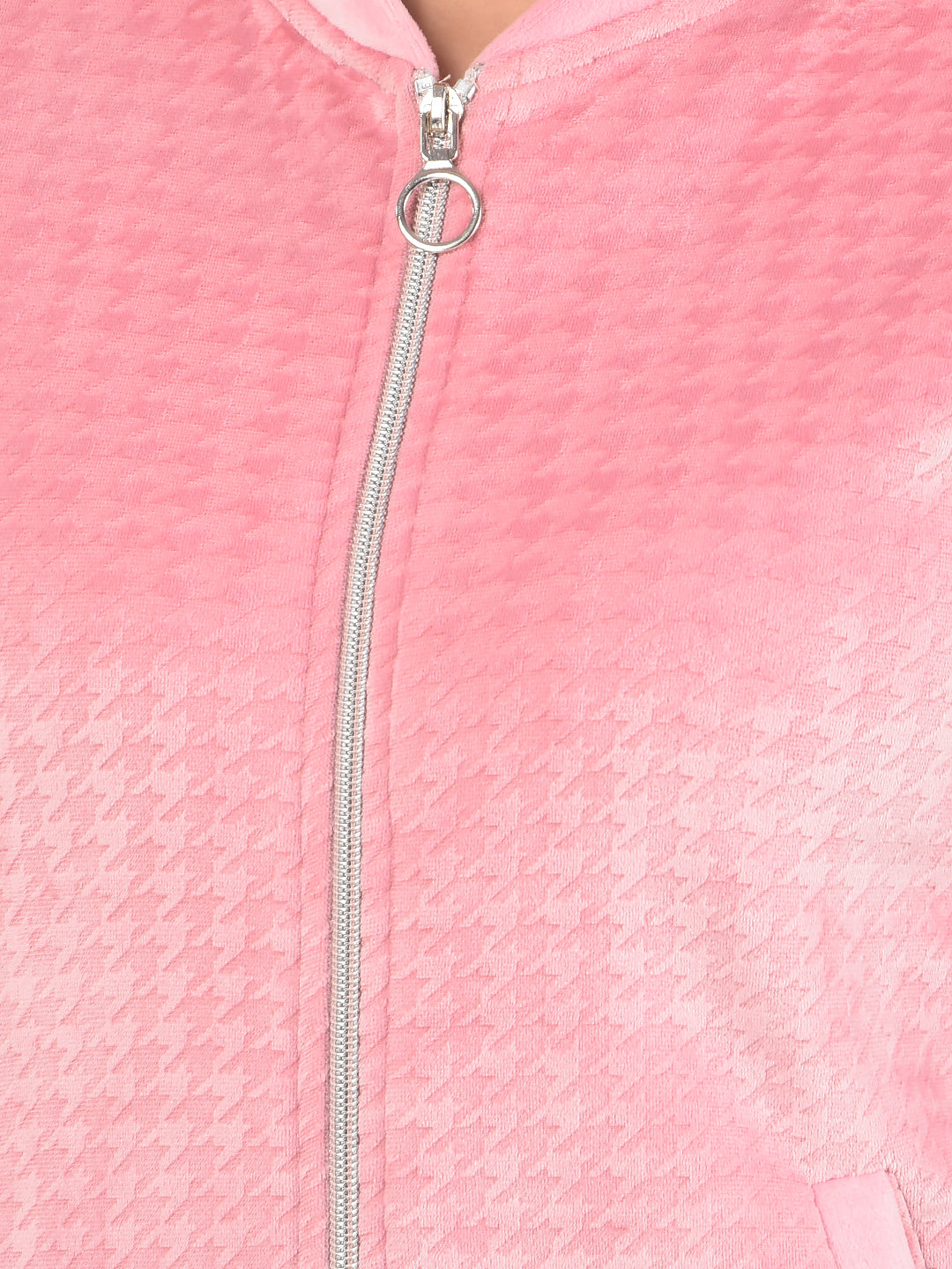 Pink Jacquard Mock Neck Sweatshirt