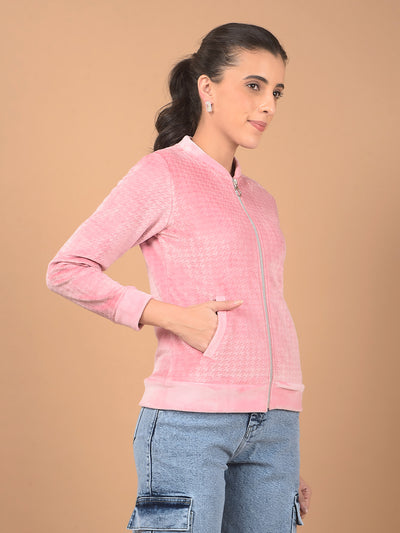 Pink Jacquard Mock Neck Sweatshirt