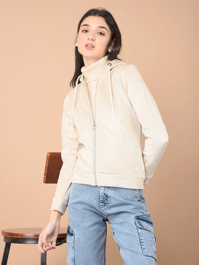 Beige Hooded Neck Sweatshirt-Women Sweatshirts-Crimsoune Club