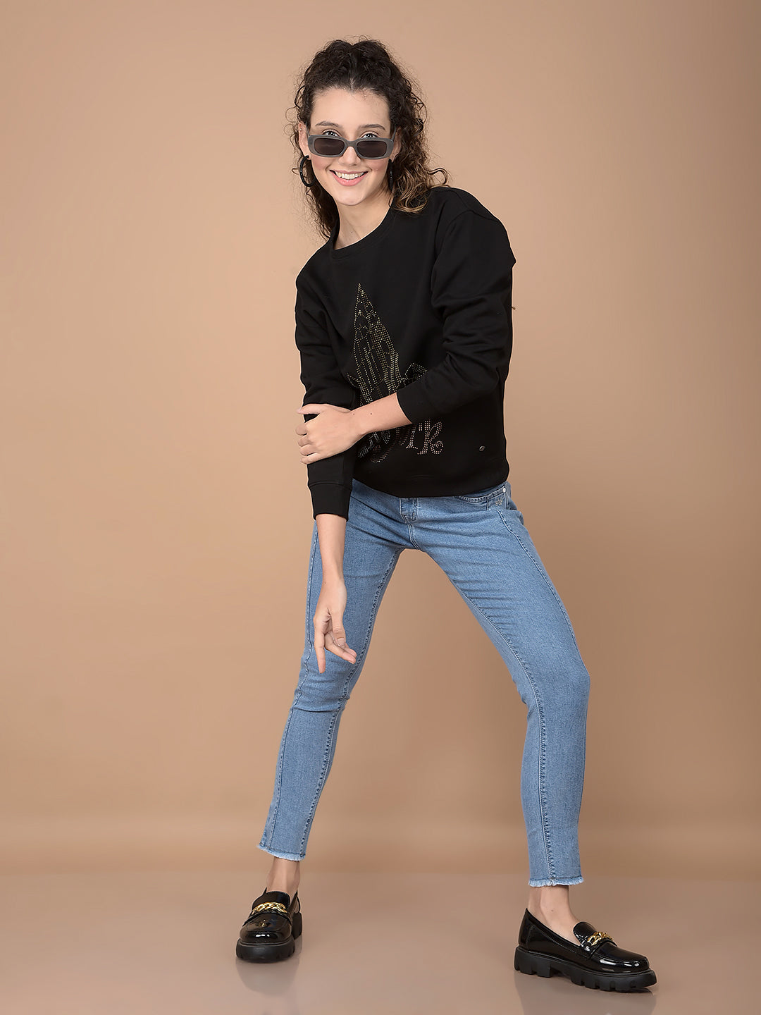 Black Embellished Sweatshirt-Women Sweatshirts-Crimsoune Club