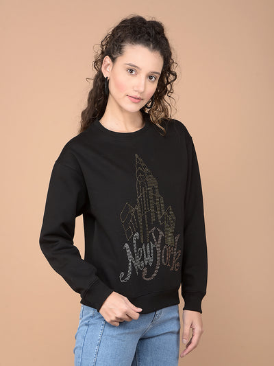 Black Embellished Sweatshirt-Women Sweatshirts-Crimsoune Club