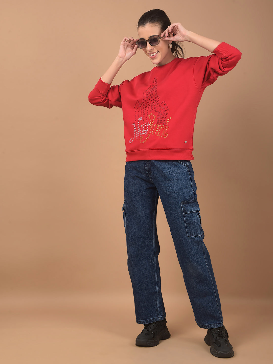 Red Embellished Sweatshirt