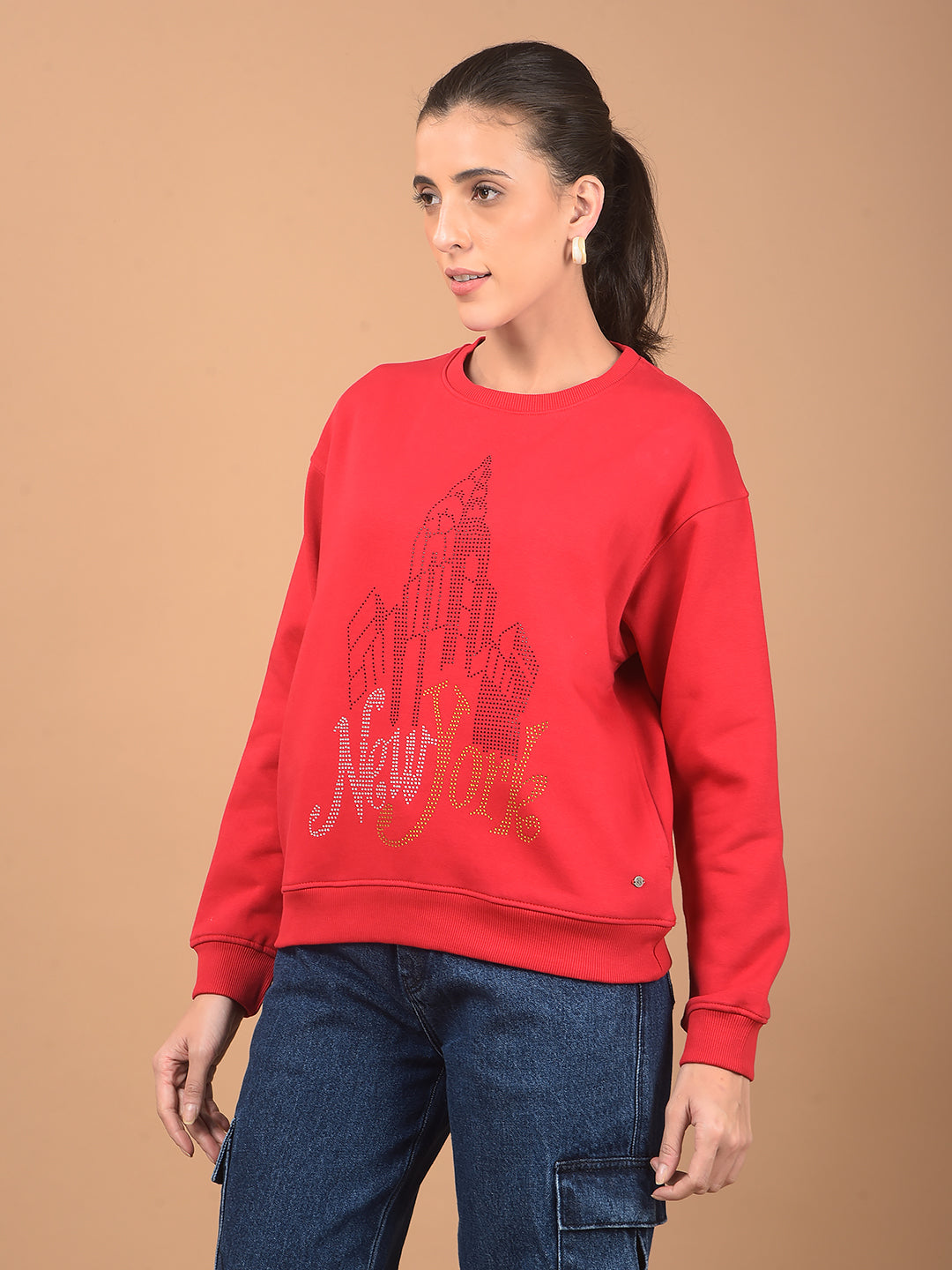 Red Embellished Sweatshirt