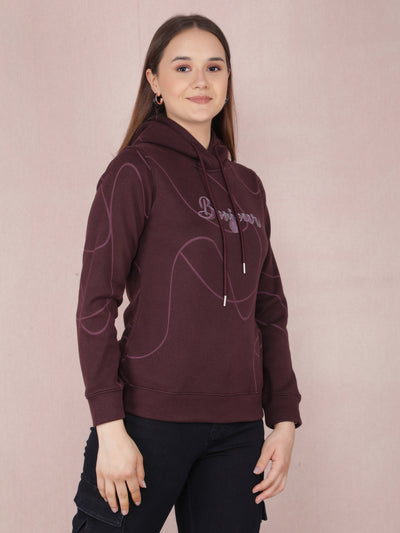 Wine Typographic Print Hooded Neck Sweatshirt-Women Sweatshirts-Crimsoune Club