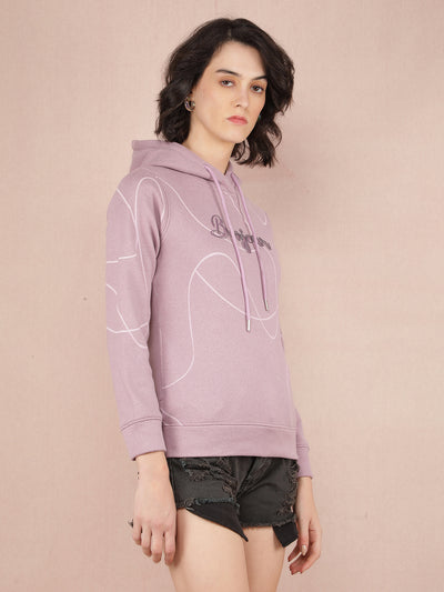 Purple Typographic Print Hooded Neck Sweatshirt-Women Sweatshirts-Crimsoune Club