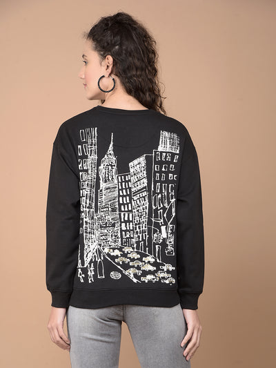 Black Graphic Print Sweatshirt-Women Sweatshirts-Crimsoune Club