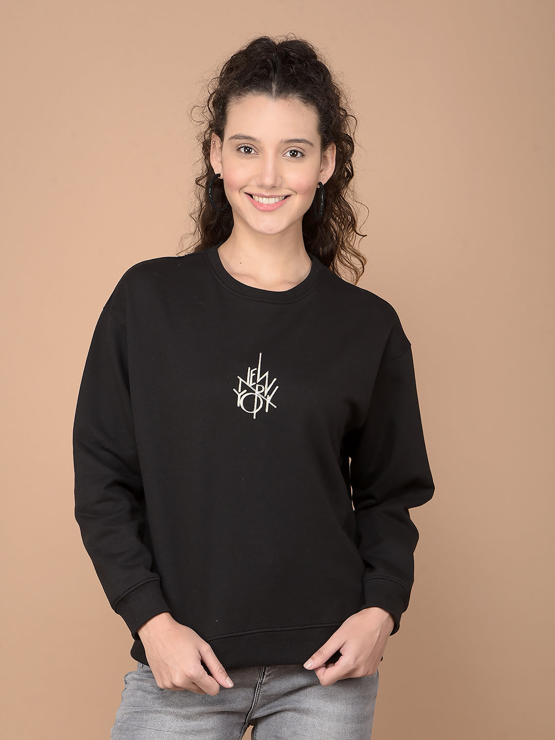 Black Graphic Print Sweatshirt-Women Sweatshirts-Crimsoune Club