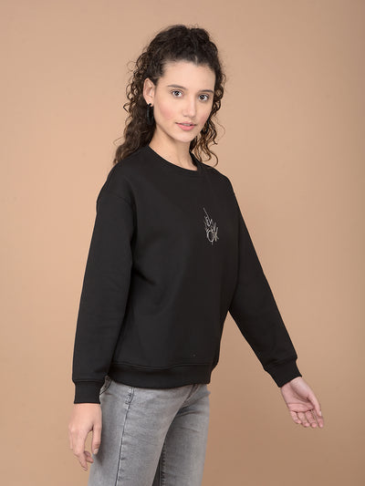 Black Graphic Print Sweatshirt-Women Sweatshirts-Crimsoune Club