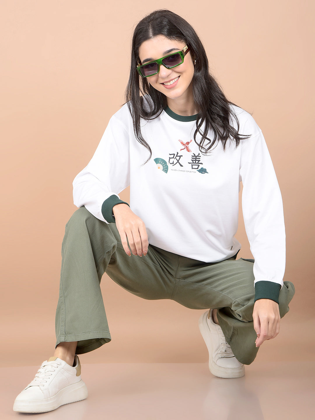 Green Graphic Print Sweatshirt-Women Sweatshirts-Crimsoune Club