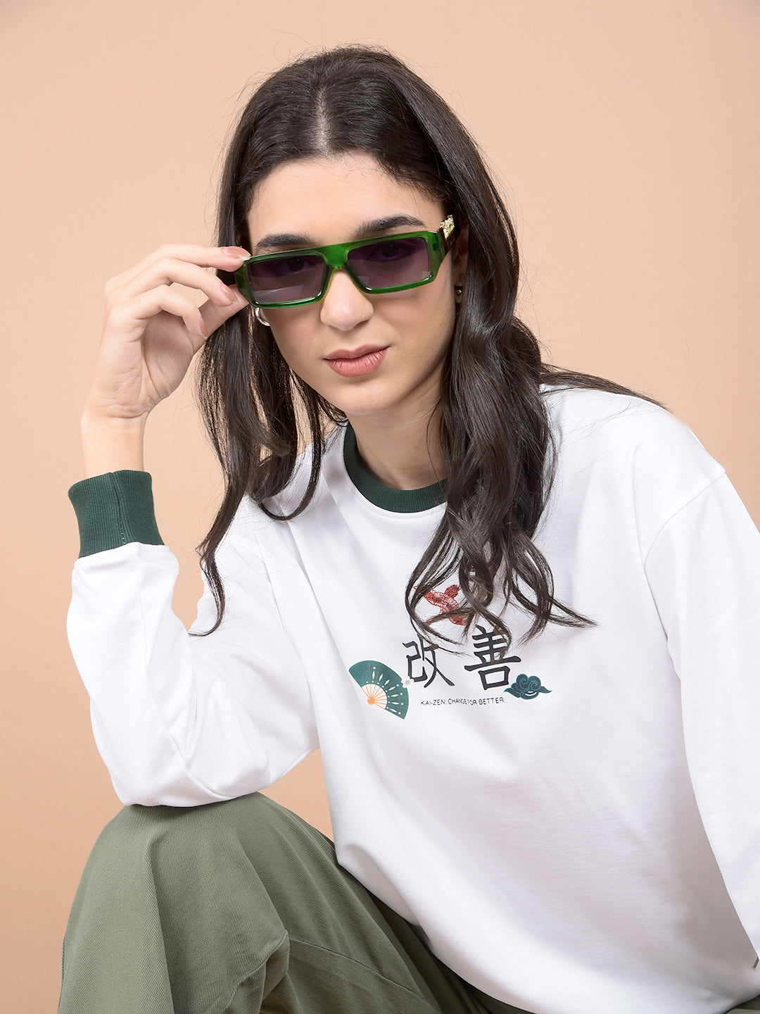 Green Graphic Print Sweatshirt