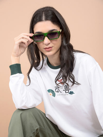 Green Graphic Print Sweatshirt-Women Sweatshirts-Crimsoune Club