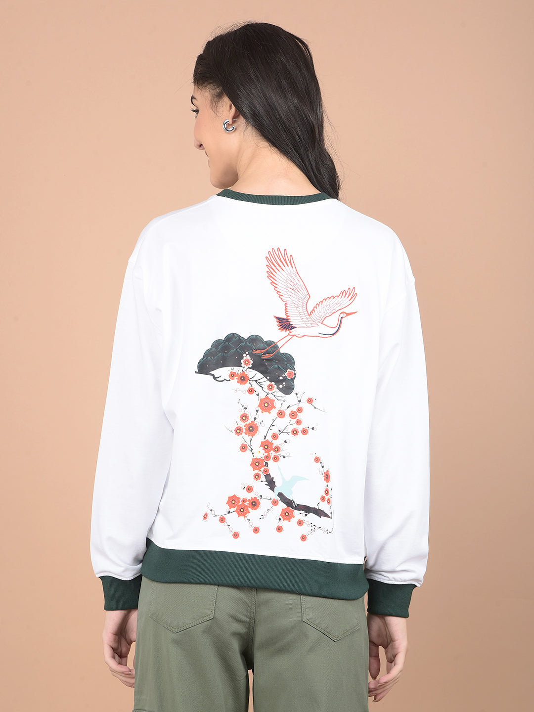 Green Graphic Print Sweatshirt-Women Sweatshirts-Crimsoune Club