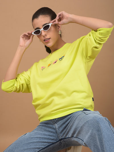 Green Embroidered Sweatshirt-Women Sweatshirts-Crimsoune Club