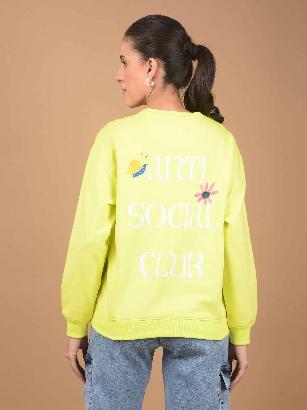 Green Embroidered Sweatshirt-Women Sweatshirts-Crimsoune Club