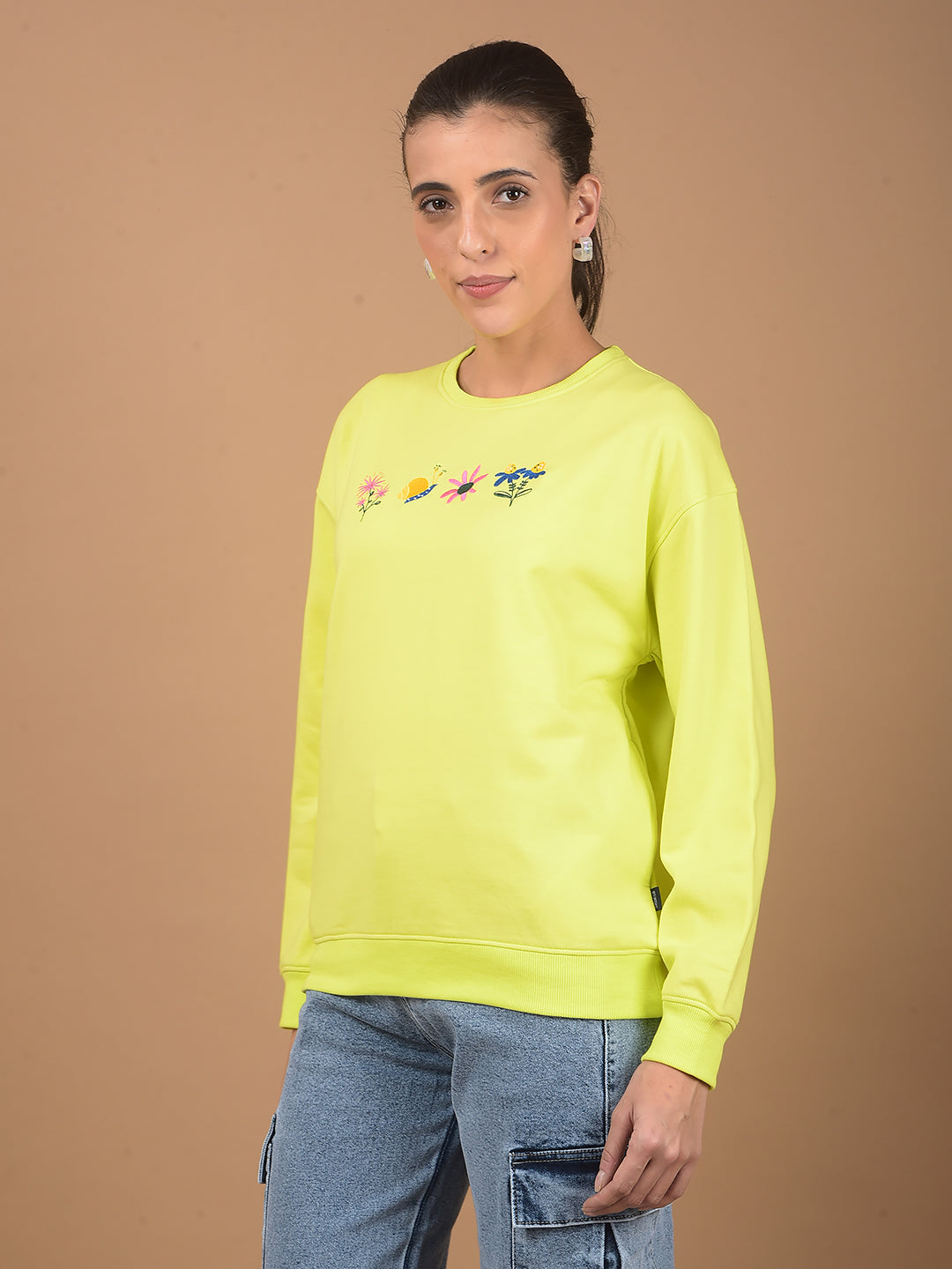 Green Embroidered Sweatshirt-Women Sweatshirts-Crimsoune Club