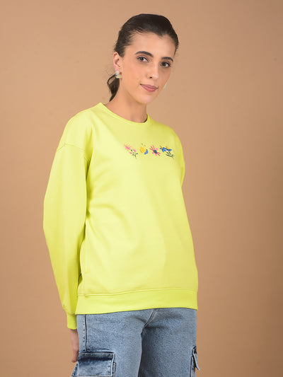 Green Embroidered Sweatshirt-Women Sweatshirts-Crimsoune Club