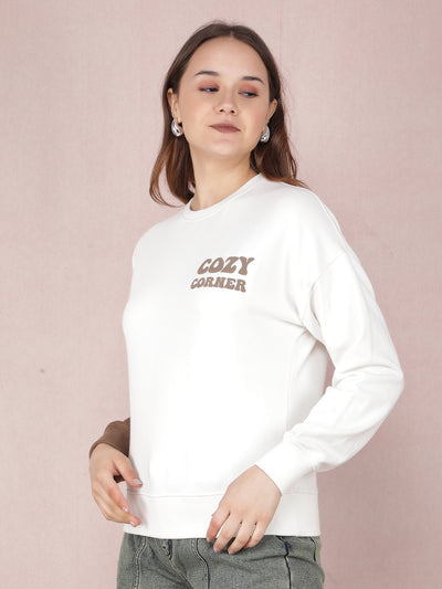 Off White Graphic Print Sweatshirt-Women Sweatshirts-Crimsoune Club