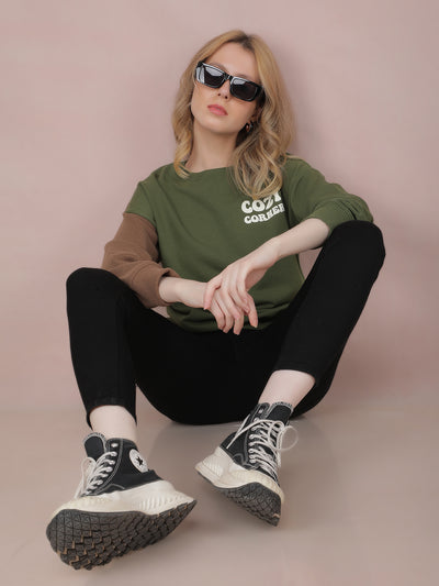 Green Graphic Print Sweatshirt-Women Sweatshirts-Crimsoune Club