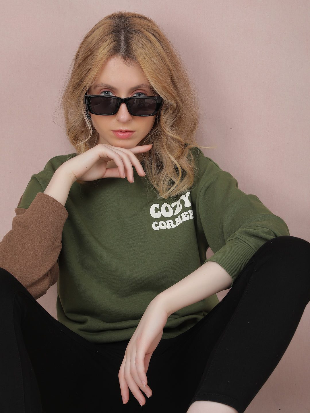 Green Graphic Print Sweatshirt-Women Sweatshirts-Crimsoune Club