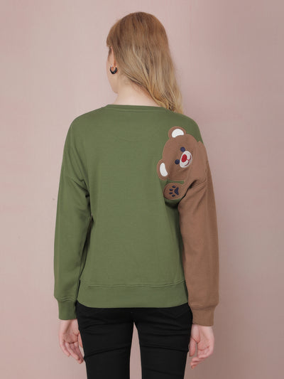 Green Graphic Print Sweatshirt-Women Sweatshirts-Crimsoune Club