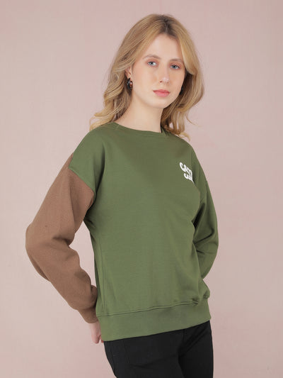 Green Graphic Print Sweatshirt-Women Sweatshirts-Crimsoune Club