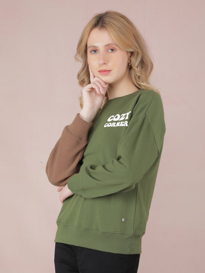 Green Graphic Print Sweatshirt-Women Sweatshirts-Crimsoune Club