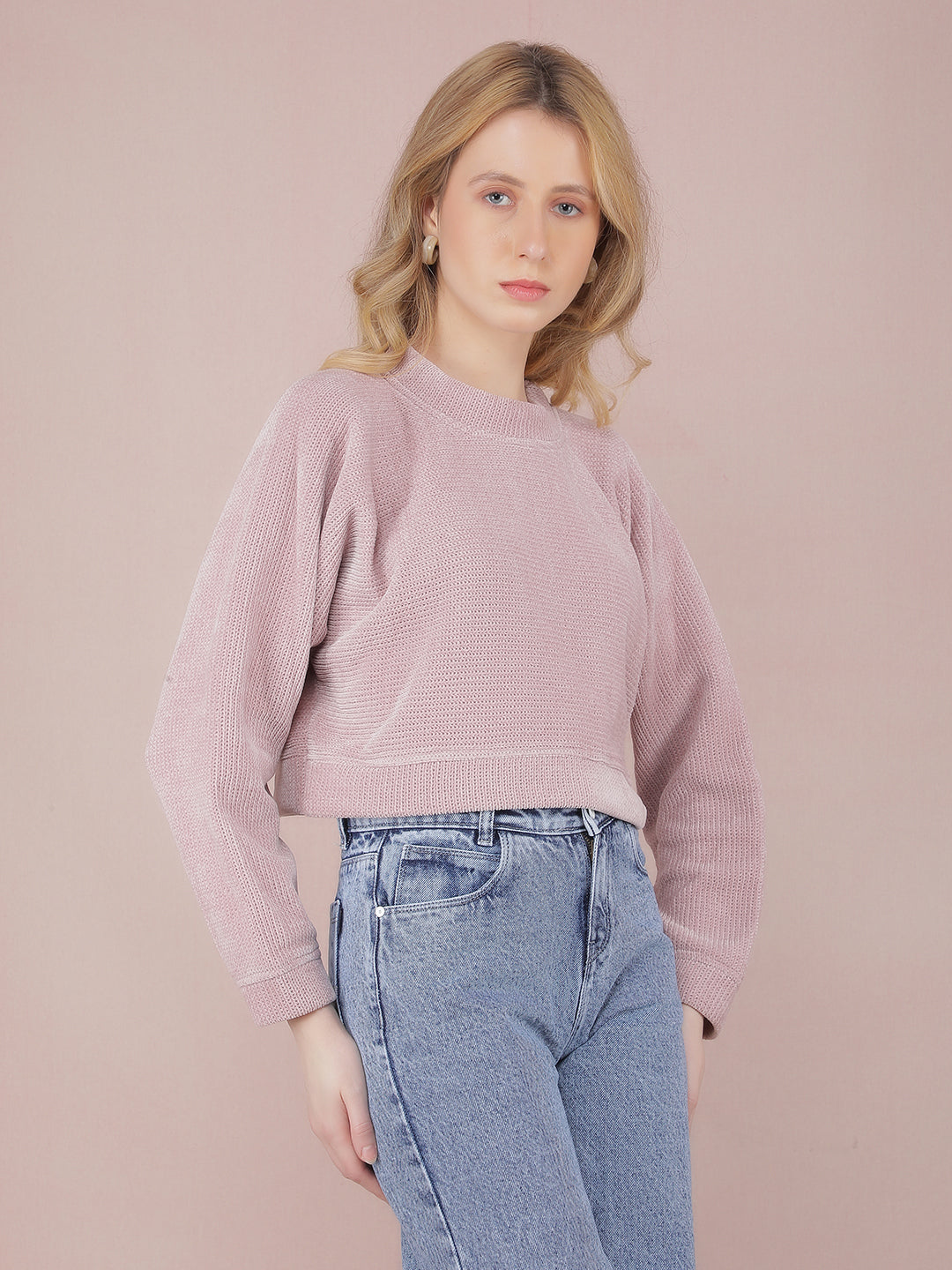 Pink Crop Length Sweatshirt-Women Sweatshirts-Crimsoune Club