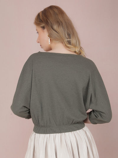 Olive Crop Length Knitted Top-Women Tops-Crimsoune Club