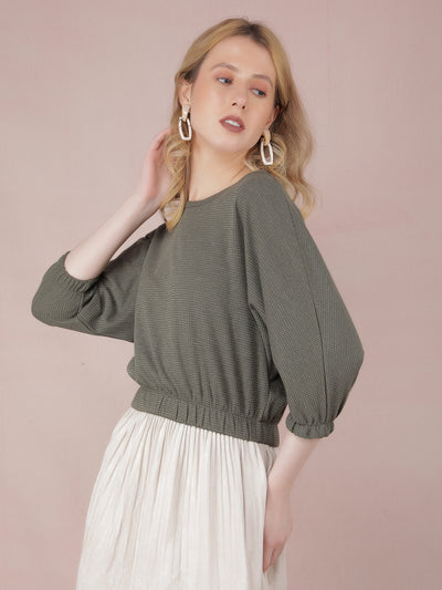 Olive Crop Length Knitted Top-Women Tops-Crimsoune Club