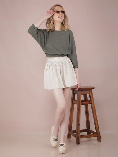 Olive Crop Length Knitted Top-Women Tops-Crimsoune Club