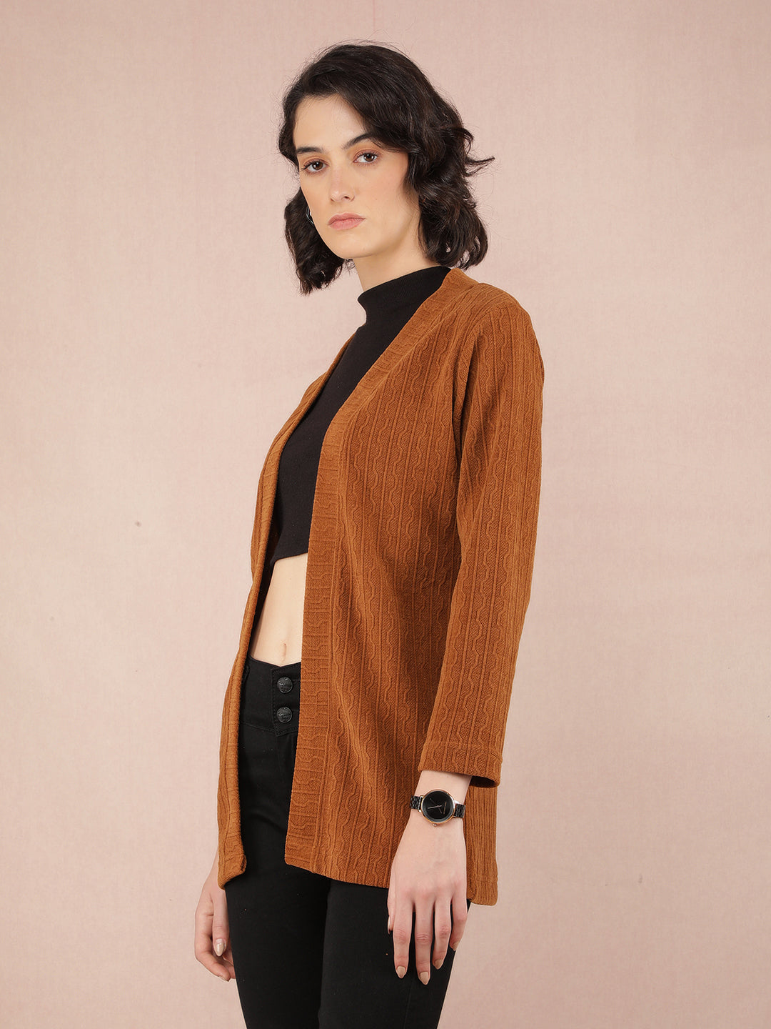 Brown Jacquard Shrug-Women Shrugs-Crimsoune Club