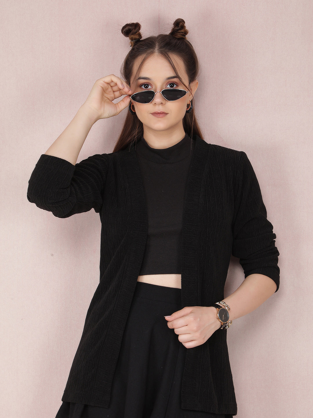 Black Jacquard Shrug-Women Shrugs-Crimsoune Club