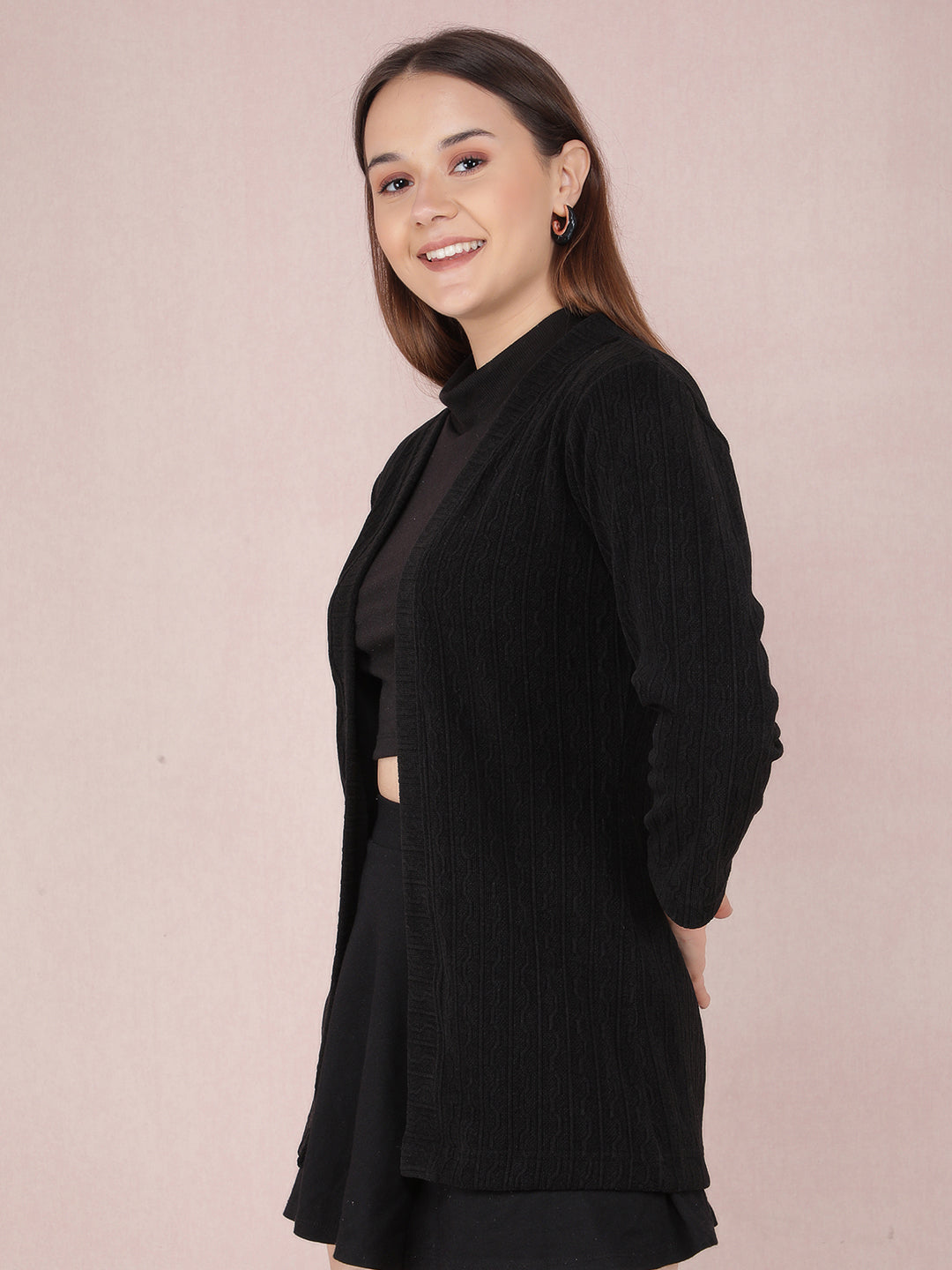 Black Jacquard Shrug-Women Shrugs-Crimsoune Club